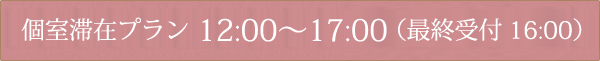 昼食付きプラン 12:00～17:00 （最終受付16:00）