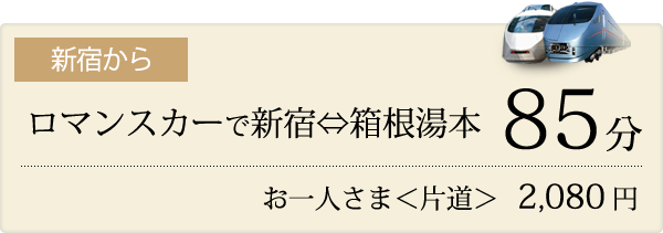 新宿から ロマンスカーで新宿⇔箱根湯本85分 お一人さま＜片道＞2,080円